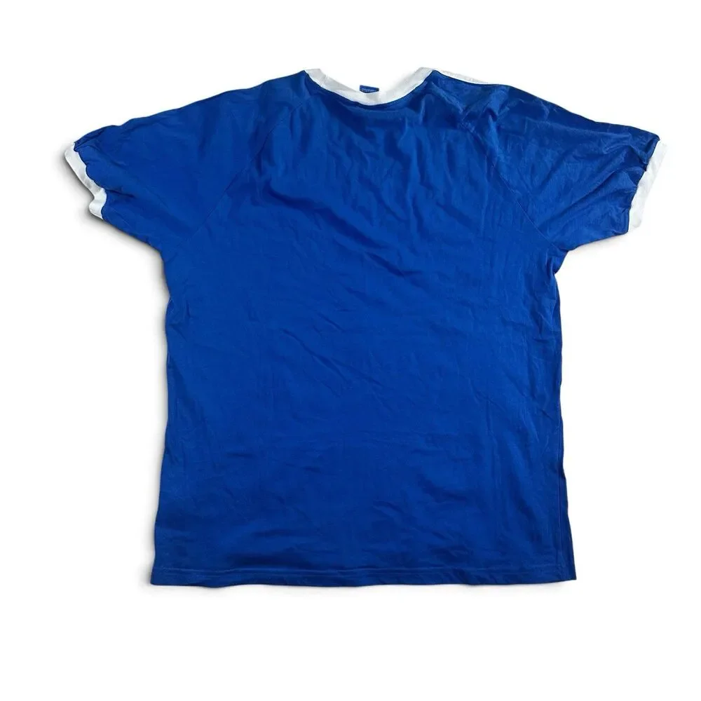 ADIDAS Vintage Trefoil T-Shirt 2XL Blue White 3-Stripes Ringer Tee Retro Logo
